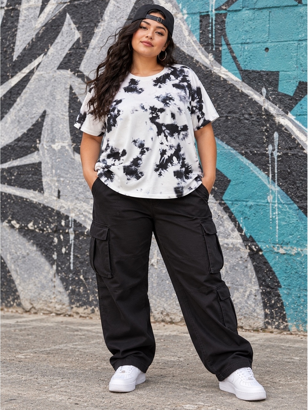 FILA Women’s 1X Black & White Tie-Dye T-Shirt NWT
